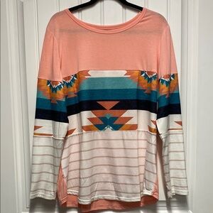 Pink and Blue Long Sleeve Boxy Blouse